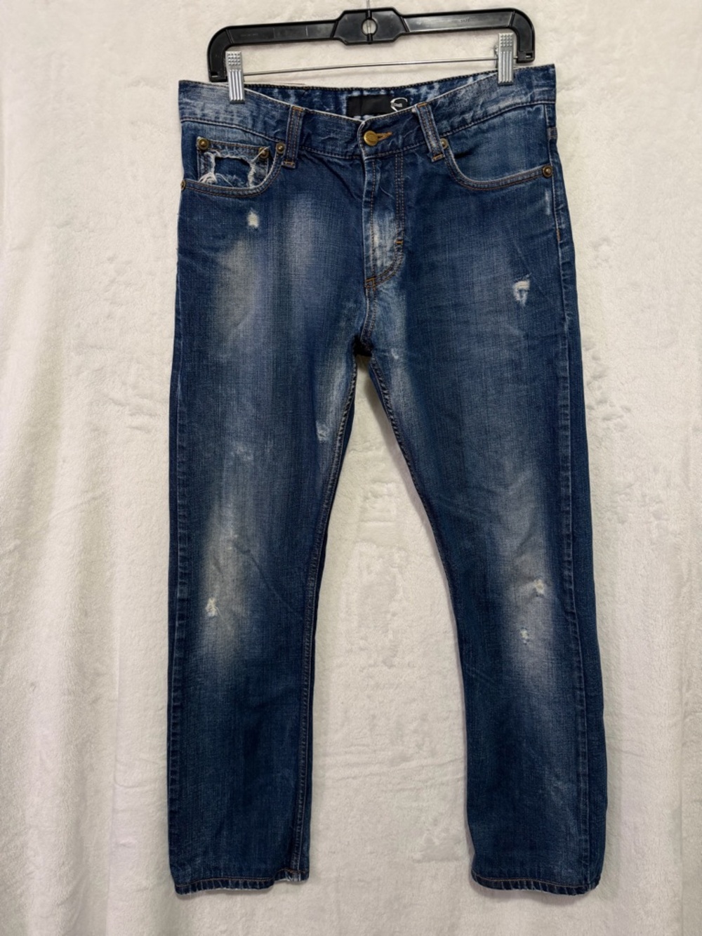Just Cavalli Jeans Mens 31x30 Blue Distressed Grunge Holes Italy Designer Cool